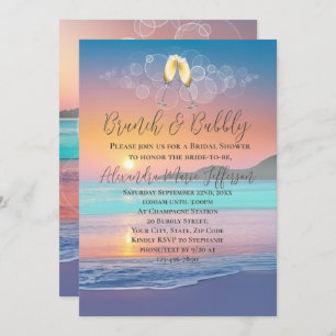 Invitation Brunch Bubbly Pastel Sunset Beach Fête des mariées