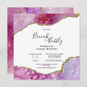 Invitation Brunch & Bubbly Pink Purple Gold Agate Douche