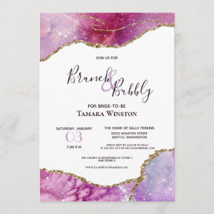 Invitation Brunch & Bubbly Pink Purple Gold Agate Douche