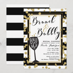 Invitation Brunch & Bubbly rayures noires et blanches Confett