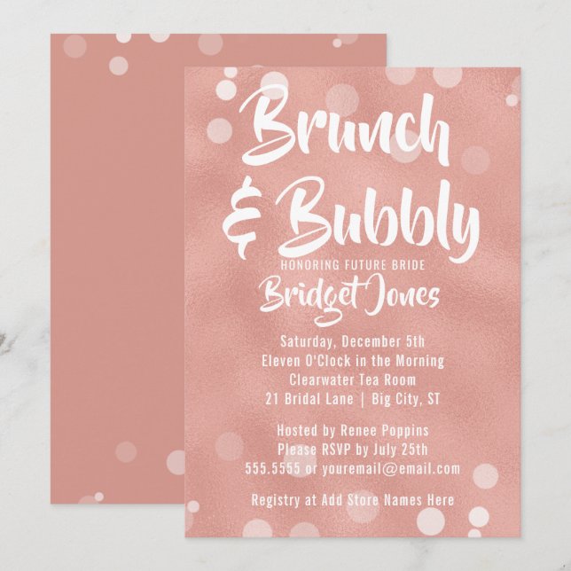Invitation Brunch & Bubbly Rose d'invitation de douche nuptia (Devant / Derrière)