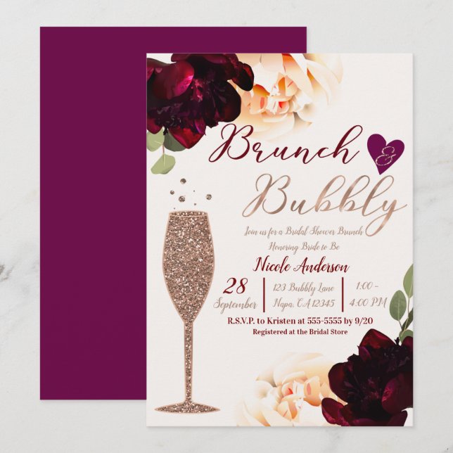 Invitation Brunch & Bubbly Rose Fête des mariées d'or (Devant / Derrière)