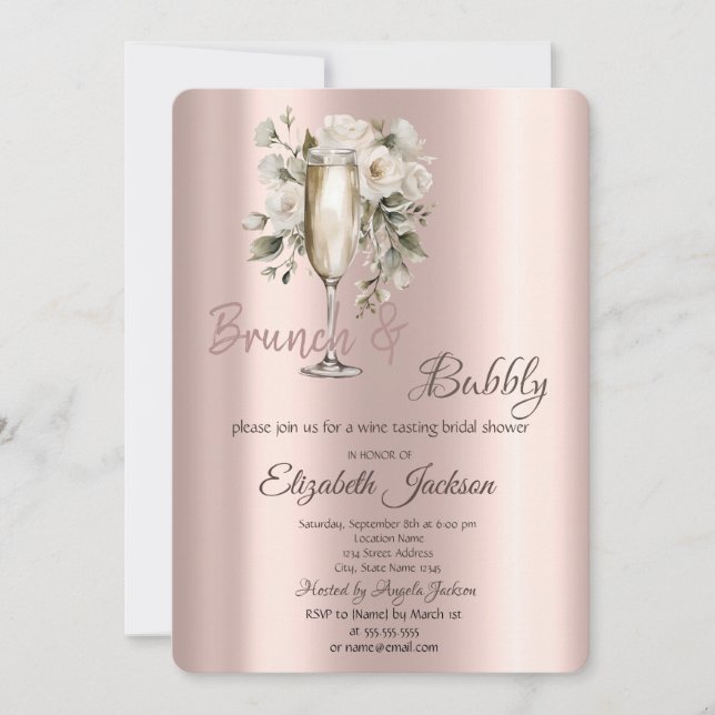 Invitation Brunch & Bubbly Roses Blanches au Goutte à Goutte  (Devant)