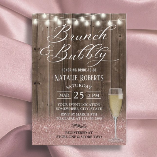 Invitation Brunch Bubbly Rustic Rose Gold Fête des mariées (Créateur téléchargé)