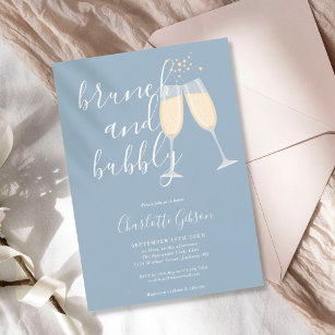 Invitation Brunch Bubbly Script Fête des mariées Dusty Blue