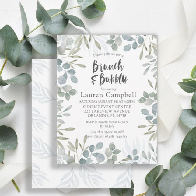 Invitation Brunch & Bubbly verdure aquarelle Baby Shower de m (Créateur téléchargé)