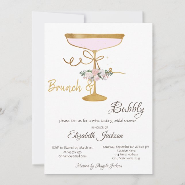 Invitation Brunch & Bubbly Verre, Soirée de Mariage Pailletée (Devant)