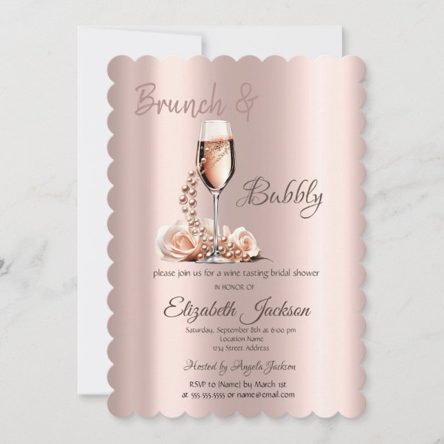 Invitation Brunch & Bubbly Verres Perles Roses Enterrement de (Devant)