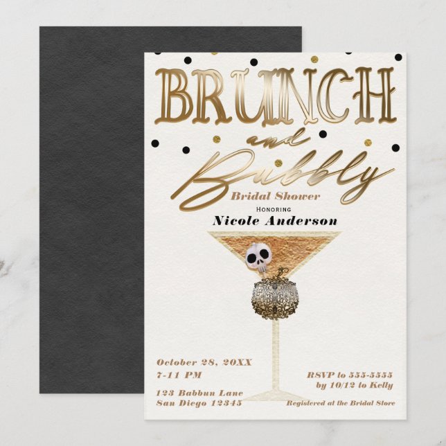 Invitation Brunch & Bubbly Vin Doré Enterrement de Vie de Jeu (Devant / Derrière)