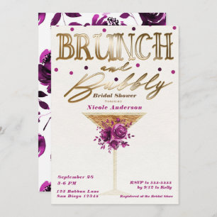 Invitation Brunch Bubbly Vin rose or Fête des mariées florale