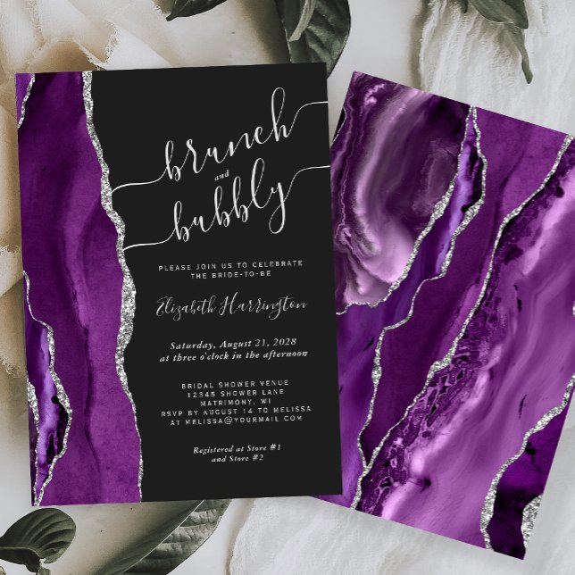 Invitation Brunch & Bubbly Violet Agate Argent Mariage (Créateur téléchargé)