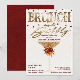 Invitation Brunch & Bubbly Wine Gold Red Automne Enterrement 