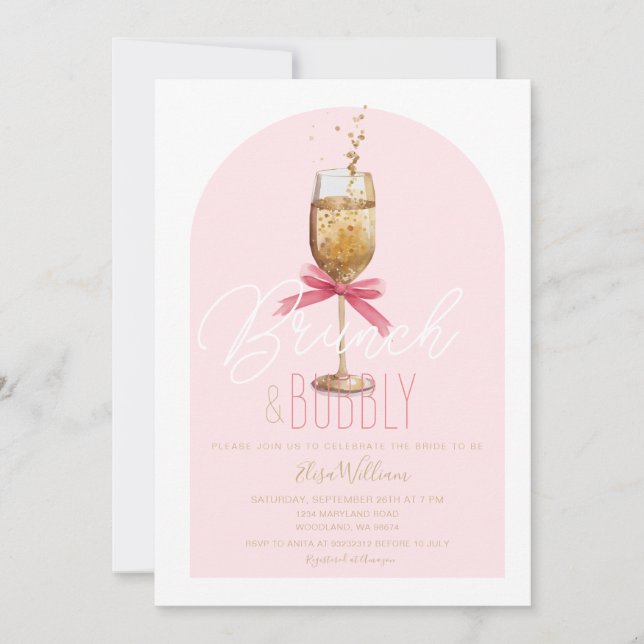 Invitation Brunch champagne moderne & Fête des mariées mousse (Devant)
