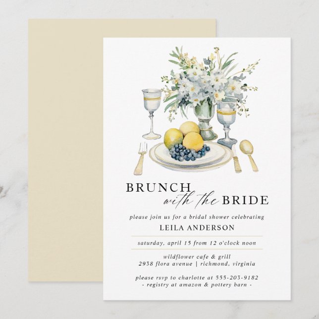 Invitation Brunch chic | Fête des mariées aquarelle moderne (Devant / Derrière)