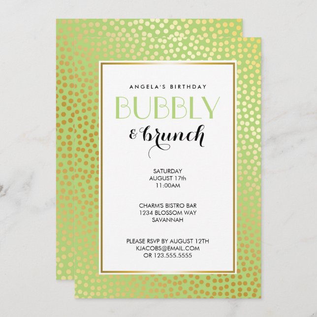 Invitation Brunch Confetti Pois Lime Gold (Devant / Derrière)