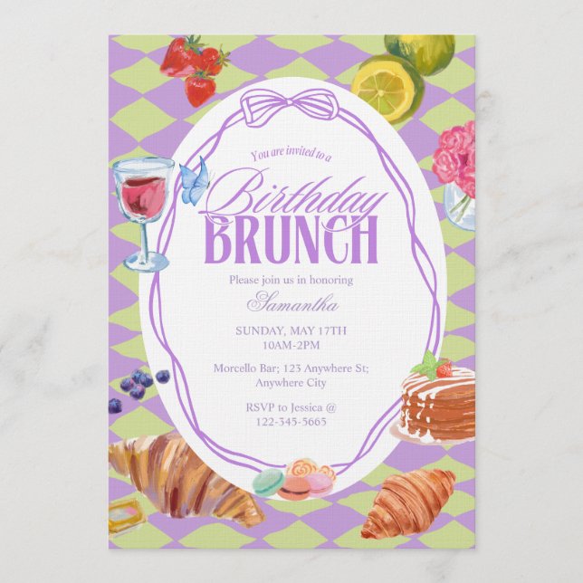 Invitation brunch d'anniversaire au croissant past (Devant)