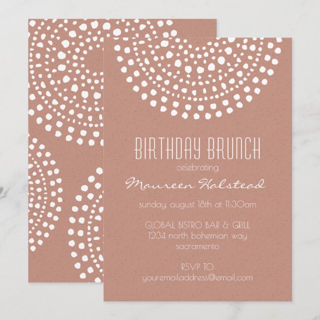 Invitation Brunch d'anniversaire Boho Bali sur cuivre (Devant / Derrière)