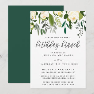 Invitation Brunch d'anniversaire botanique ivoire et vert