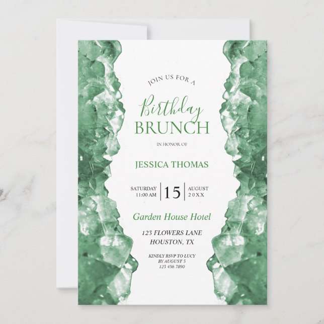 Invitation Brunch d'anniversaire en Quartz Émeraude (Devant)