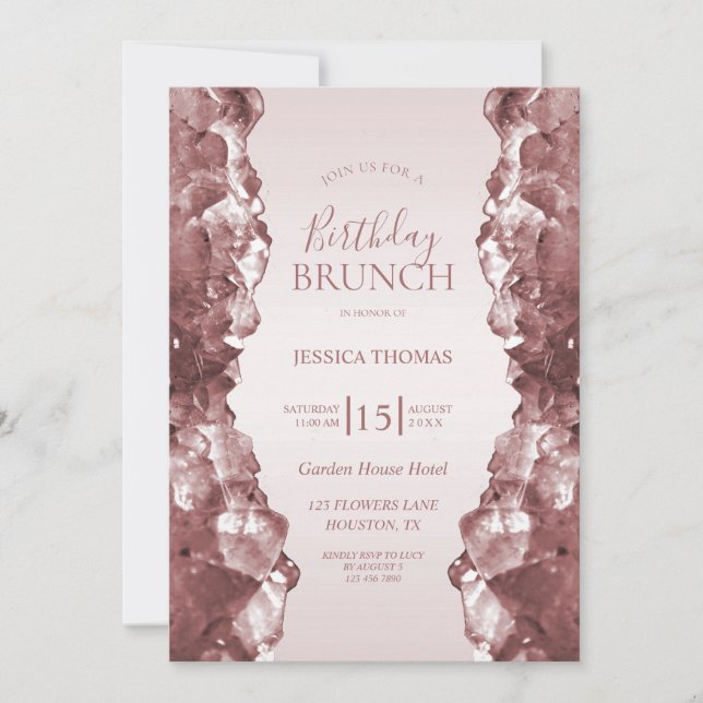 Invitation Brunch d'anniversaire en Quartz Rose (Devant)
