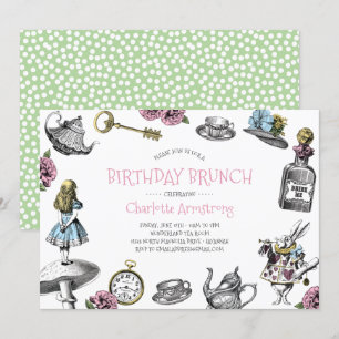 Invitation Brunch d'anniversaire rose et vert du pays des mer