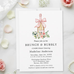 Invitation Brunch de baby shower floral à l'aquarelle rose