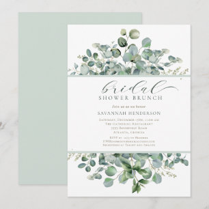 Invitation Brunch de Baby Shower Floral Vert Sauge Classique