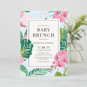 Invitation Brunch de bébé tropical Flamant rose et orchidées