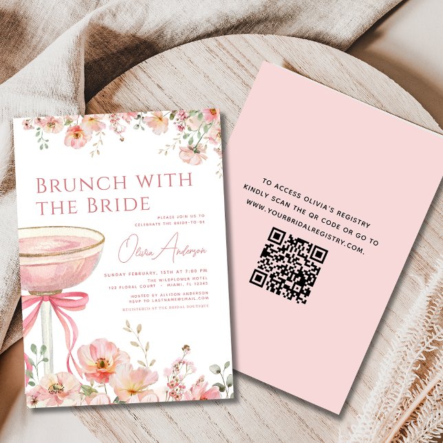 Invitation Brunch de code QR avec la Fête des mariées rose ma (Créateur téléchargé)