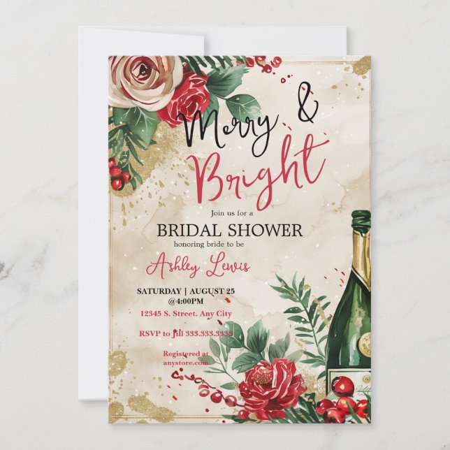 Invitation Brunch de douche de mariée hivernale et Noël pétil (Devant)