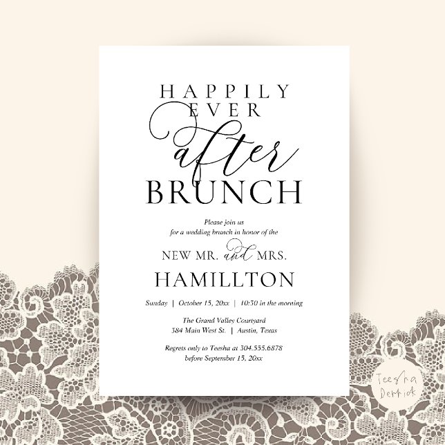 Invitation Brunch de Félicitations Éternelles Moderne Après-M (Happily Ever After Brunch Modern Post Wedding Invitation Card in Black and white)