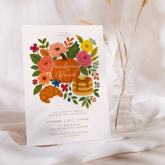 Invitation Brunch de Friendsgiving Fleurs d'Automne Citrouill (Créateur téléchargé)