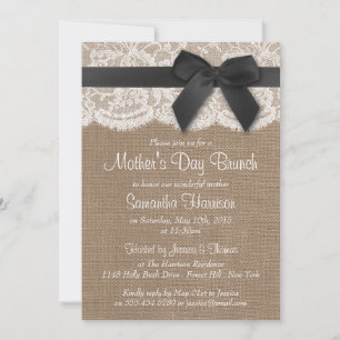 Invitation Brunch de la Fête des Mères Burlap, dentelle et no