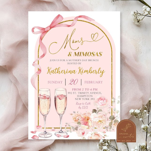 Invitation Brunch de la fête des mères Coquette Ruban Rose (Créateur téléchargé)