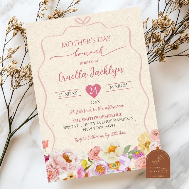 Invitation Brunch de la fête des mères en papier kraft (Créateur téléchargé)