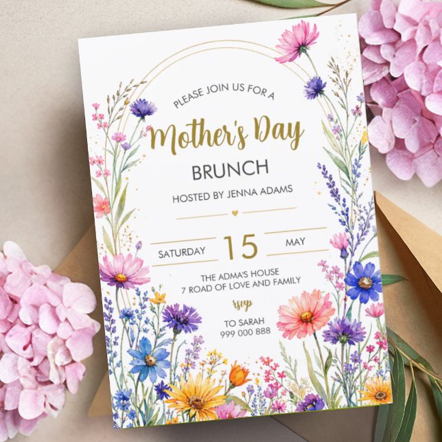 Invitation Brunch de la Fête des Mères | Fête de la Fête des  (Mother's Day Brunch Wildflower | Mothers Day Party Invitation)