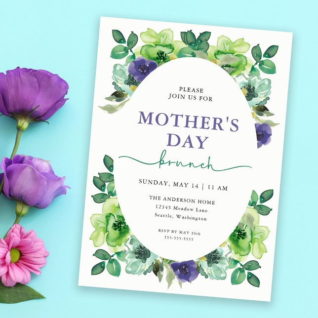 Invitation Brunch de la Fête des Mères Fleurs Aquarelle (Créateur téléchargé)
