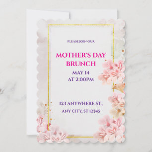 Invitation Brunch de la fête des Mères, floral rose aquarelle