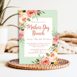 Invitation Brunch de la fête des Mères floral rose pêche ment