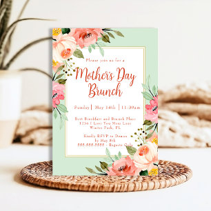 Invitation Brunch de la fête des Mères floral rose pêche ment