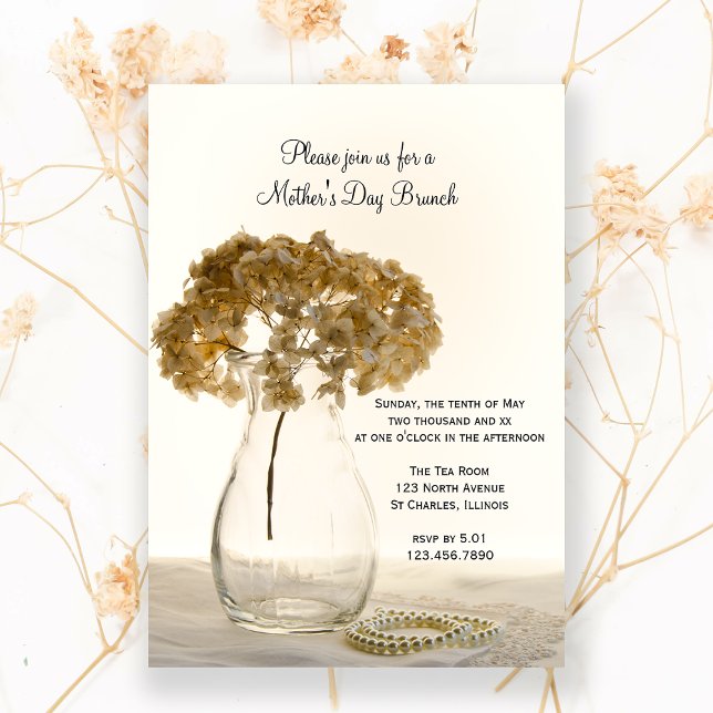 Invitation Brunch de la Fête des Mères Hydrangea séché (Créateur téléchargé)
