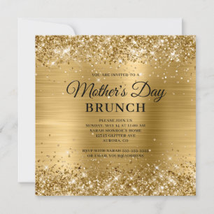 Invitation Brunch de la fête des Mères paillettes et feuille