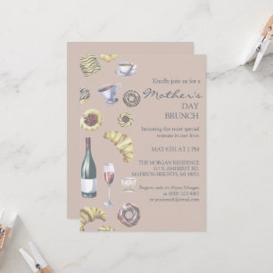 Invitation Brunch de la fête des Mères Pain & Vin ou Thé 