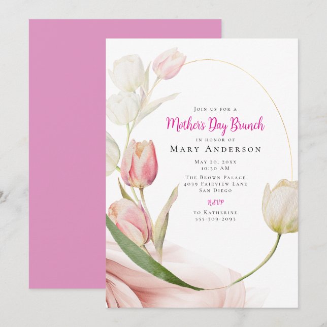 Invitation Brunch de la Fête des mères Tulipes du printemps (Devant / Derrière)