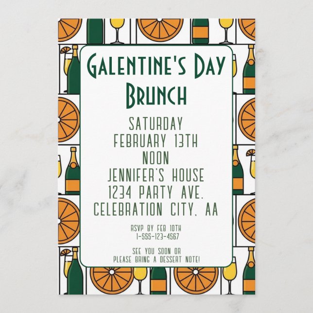 Invitation Brunch de la Galentines Day Mimosas Rétro (Devant)
