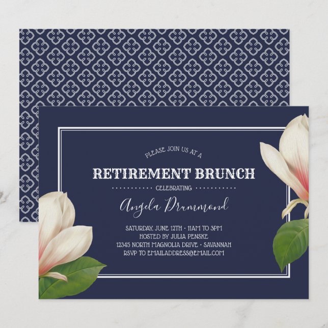 Invitation Brunch de la retraite bleue du Sud de Magnolia (Devant / Derrière)