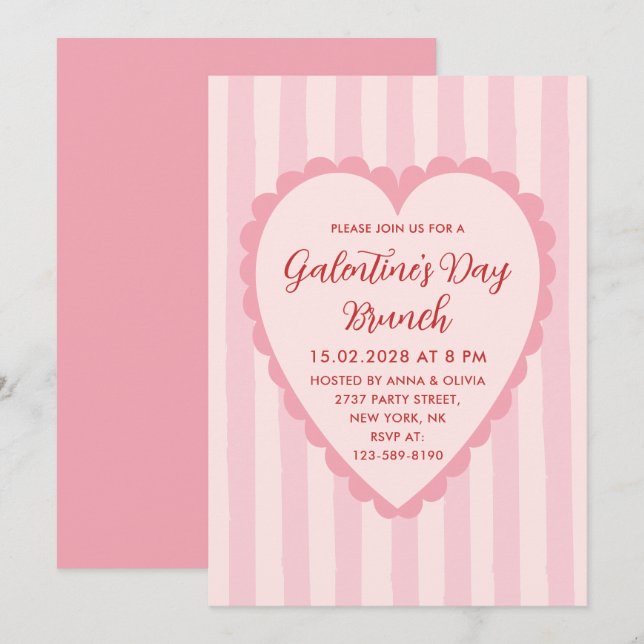 Invitation Brunch de la Saint-Valentin entre copines Rouge Ro (Devant / Derrière)