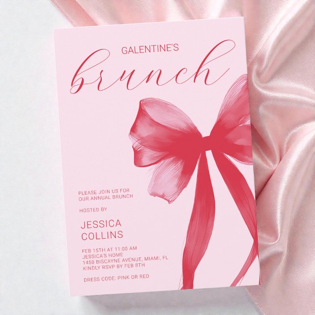 Invitation Brunch de la Saint-Valentin Galentine's Day à l'aq (Pink Watercolor Valentine Galentine's Day Brunch Invitation)