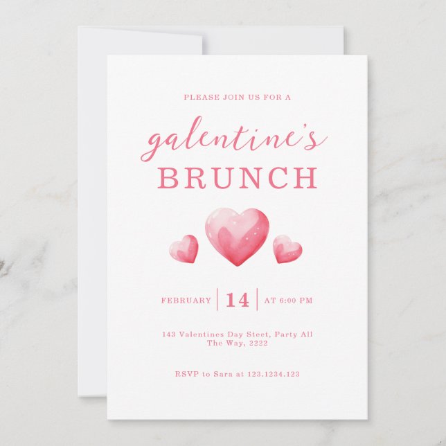 Invitation Brunch de la Saint-Valentin Moderne aux Cœurs Rose (Devant)