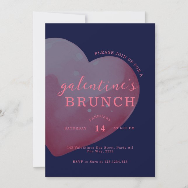 Invitation Brunch de la Saint-Valentin Moderne Bleu Grand Cœu (Devant)